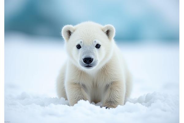 Polar bear cub playing in fresh snow, captured with professional detail