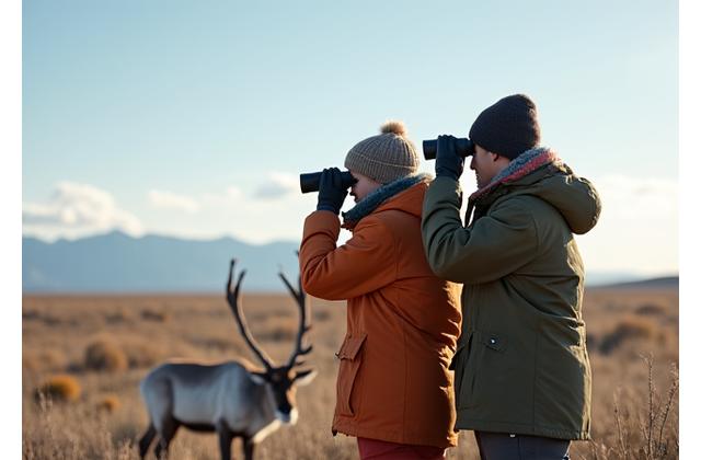 Scientists and guests collaborating on wildlife research in a pristine Arctic setting.