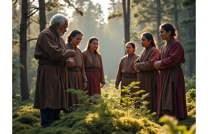 An Elder from an Indigenous community sharing traditional knowledge with Arctic Hearth guests in a natural setting.