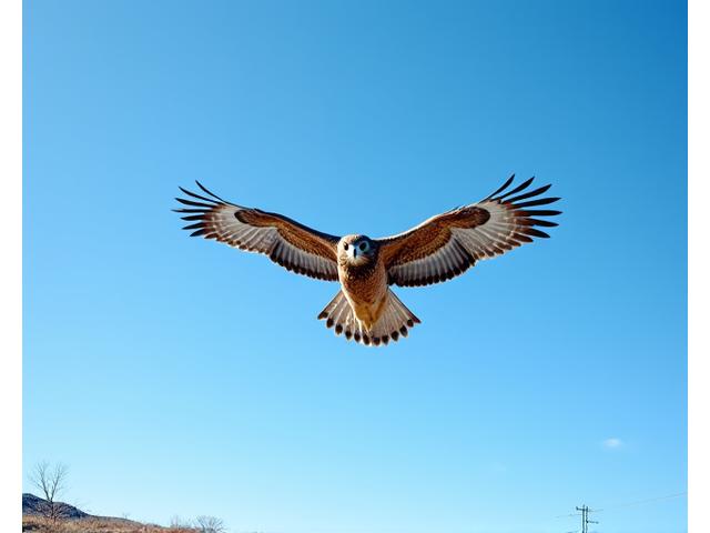 A majestic Rough-legged Hawk soaring gracefully against a vast blue sky